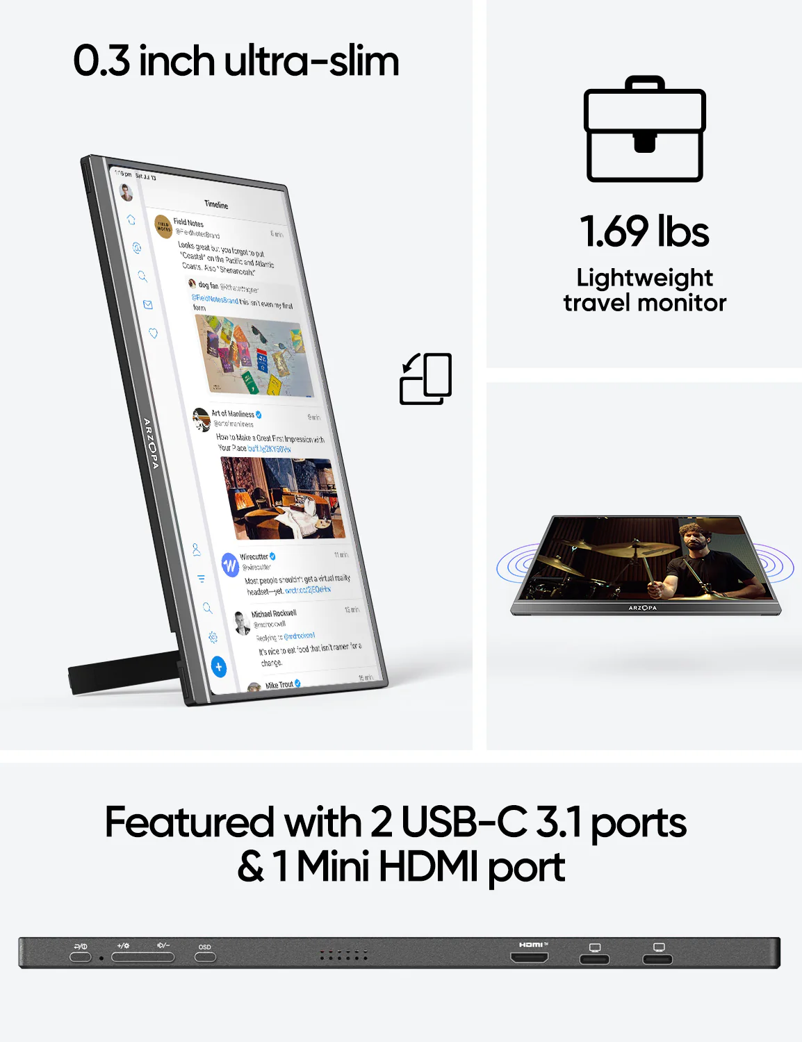 Arzopa A1M 17.3" Large 1080p Portable Monitor - Image 5