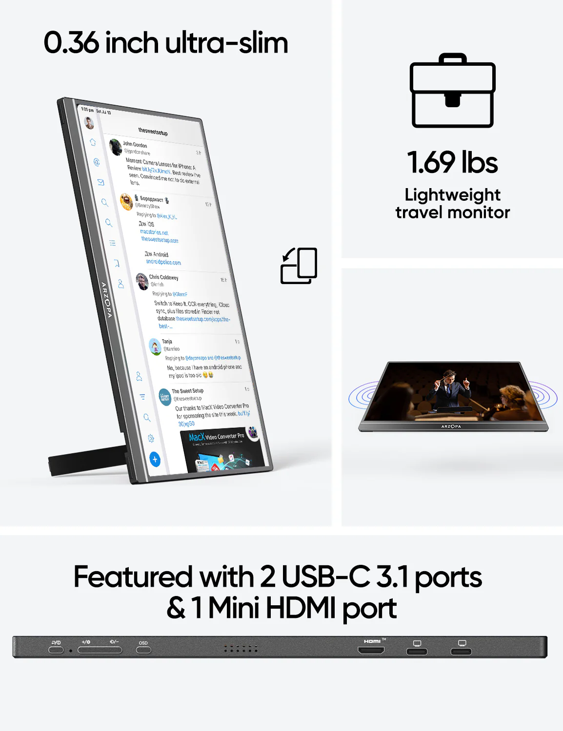 Arzopa Z1C 16.1" FHD 100%sRGB Portable Monitor Kickstand Black - Image 4