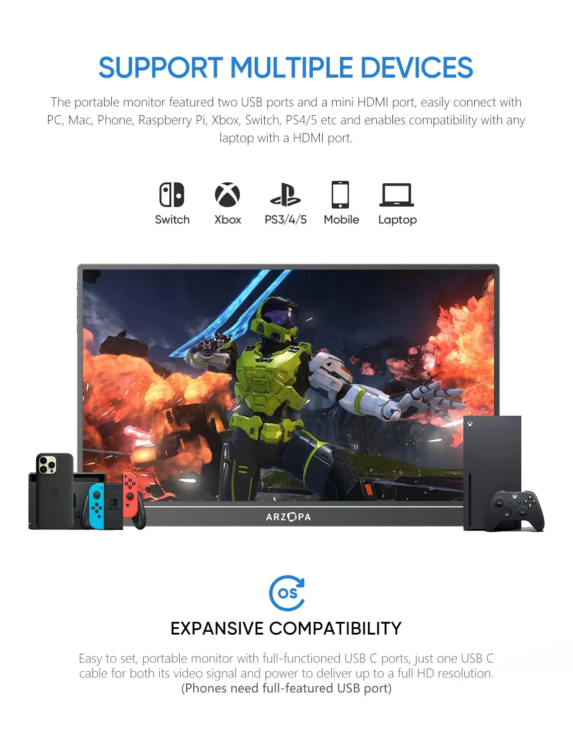 Arzopa Z1FC Black 16.1" 144Hz FHD 100%sRGB Portable Monitor - Image 5
